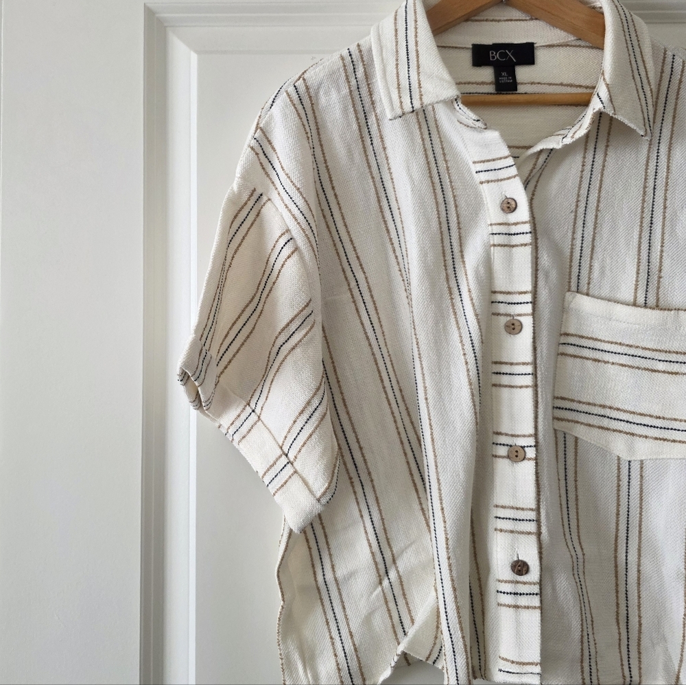 Woven Cotton Blend Button Up Shirt Womens XL Cottagecore Western Boho NWT BCX